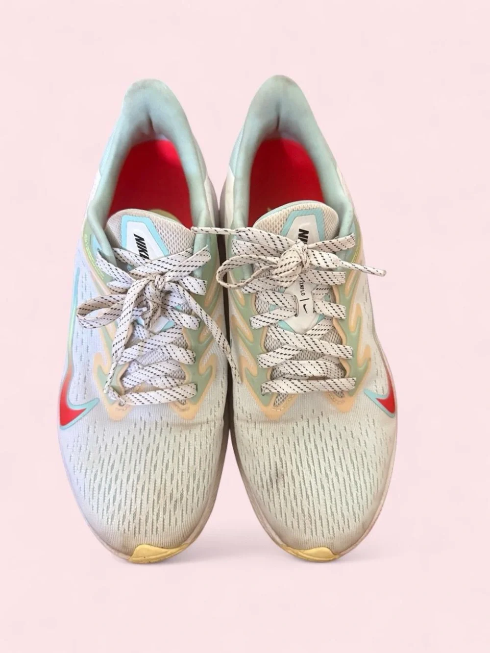 Nike Women's Running Shoes - White with Mint, Iridescent & Red Accent
